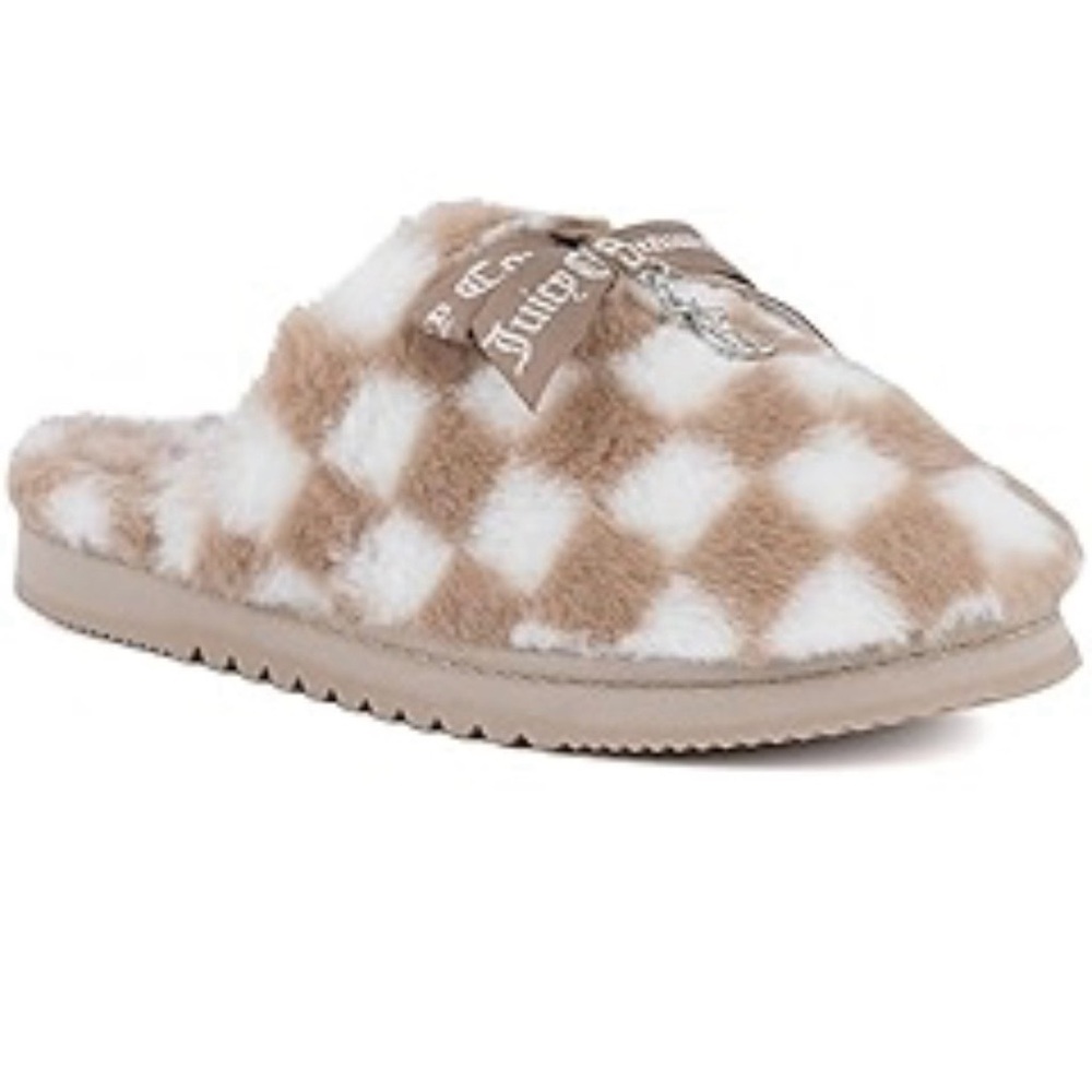 Juicy Couture Tan and White Checkered Slippers